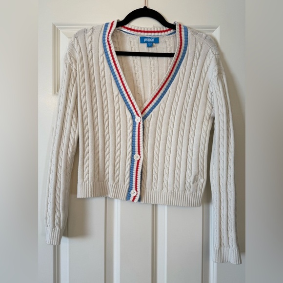Prince Pickleball Women's Cable Knit Cardigan Tennis Sweater Cream Size Small - Picture 2 of 9